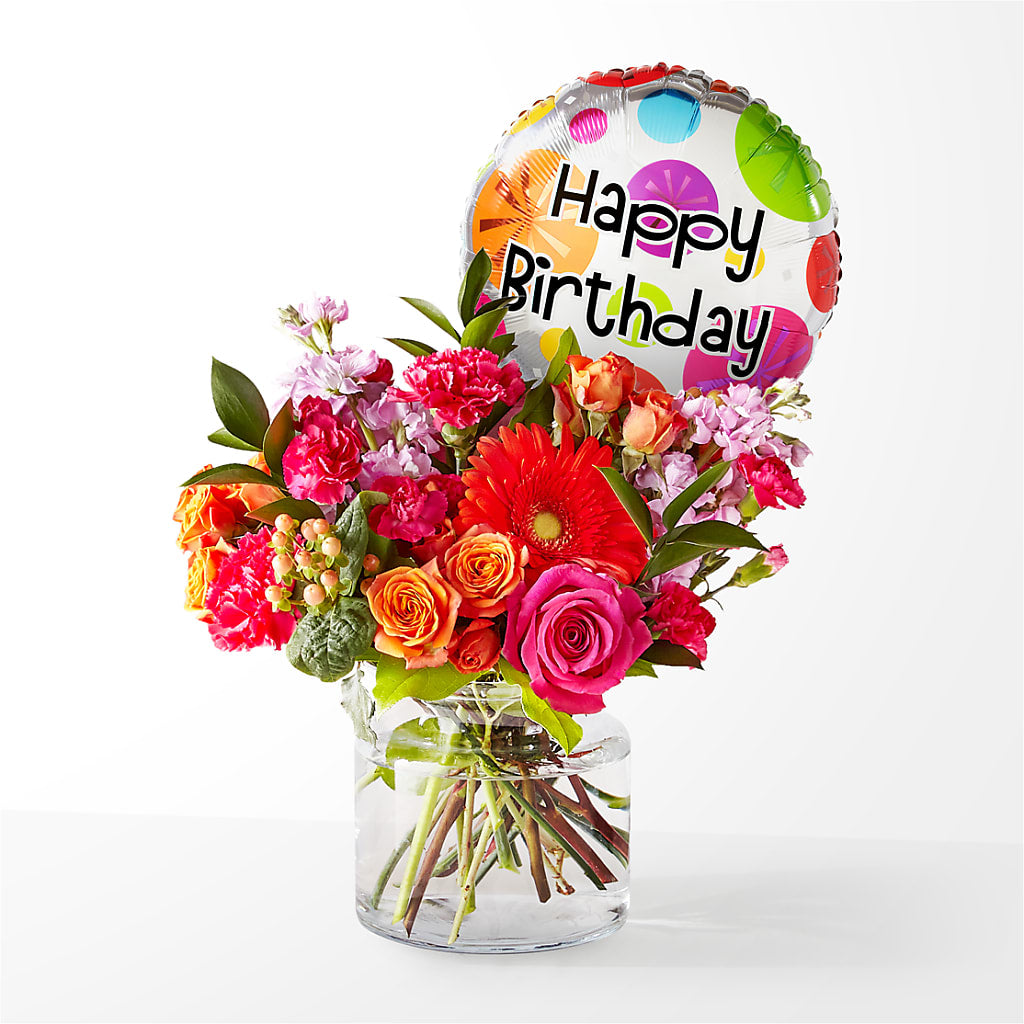 Fiesta Bouquet with Birthday Balloon – Oliverios Florist, Bridgeport WV