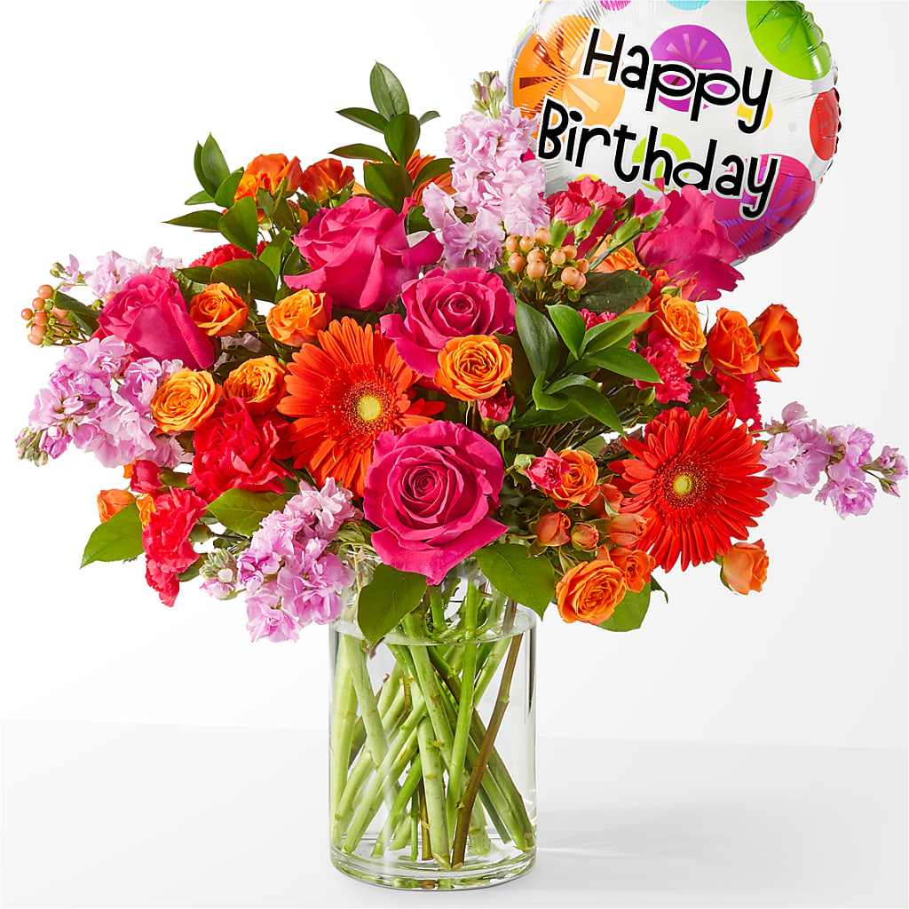 Fiesta Bouquet with Birthday Balloon – Oliverios Florist, Bridgeport WV