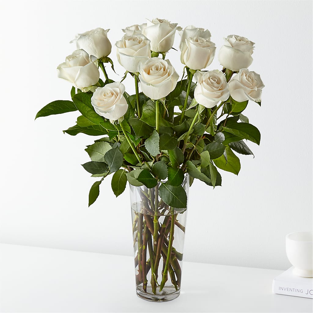 Long Stem White Rose Bouquet – Oliverios Florist, Bridgeport WV