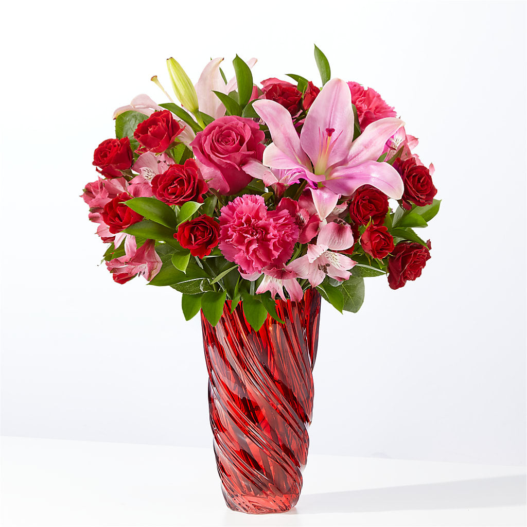In Love Bouquet with Luxe Swirl Vase – Oliverios Florist, Bridgeport WV