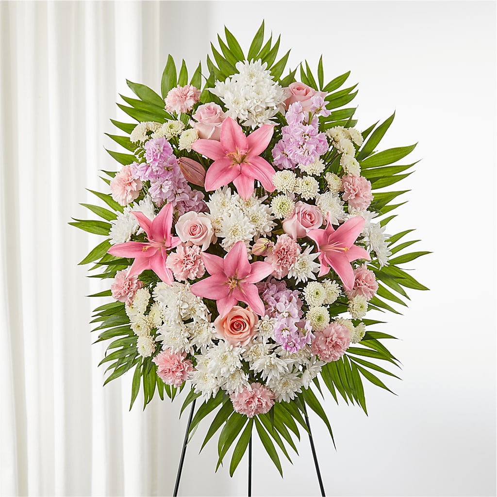 Offering Solace Standing Spray – Oliverios Florist, Bridgeport WV