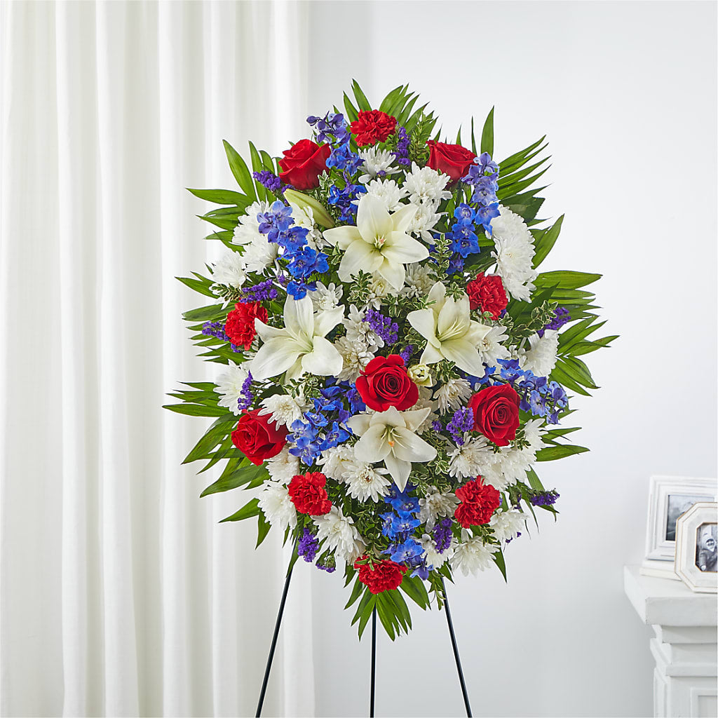 Cherished Service Standing Spray – Oliverios Florist, Bridgeport WV