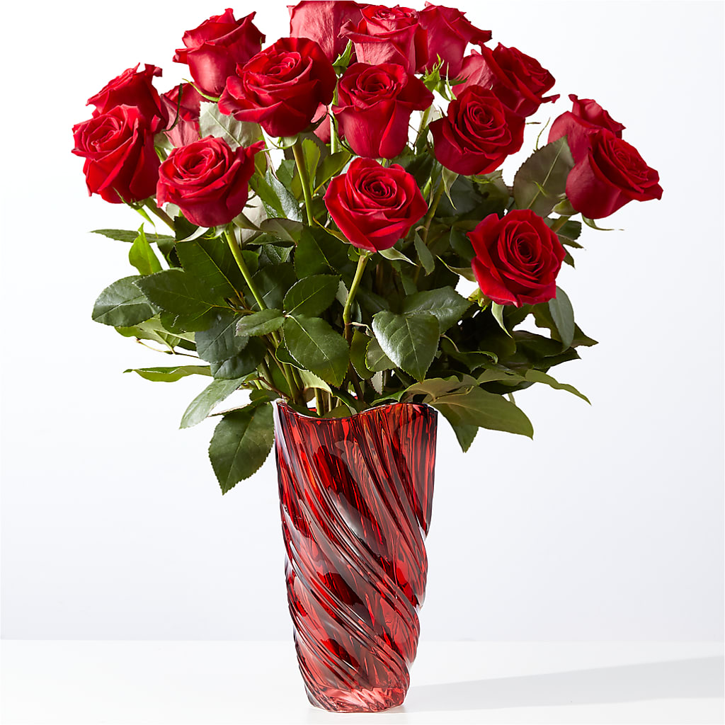 Classic Love Red Rose Bouquet with Luxe Swirl Vase – Oliverios Florist, Bridgeport WV