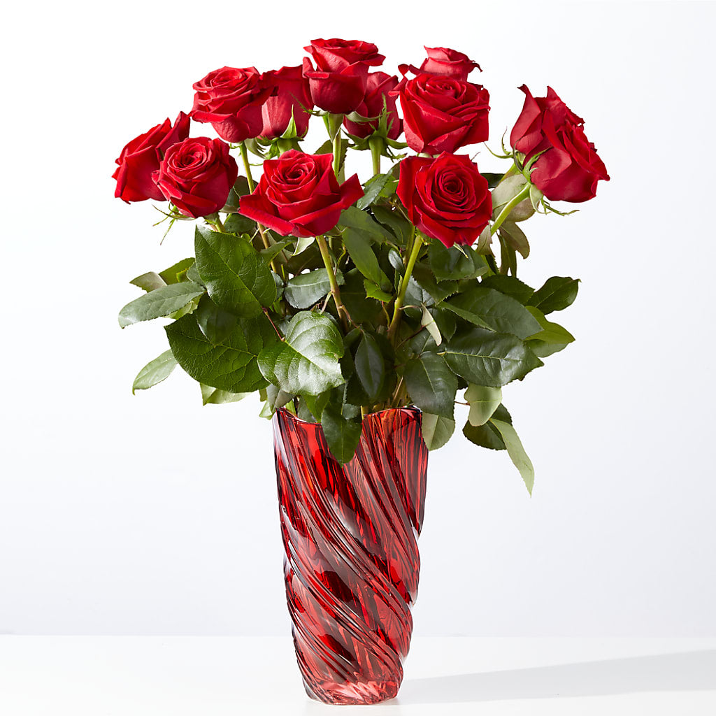Classic Love Red Rose Bouquet with Luxe Swirl Vase – Oliverios Florist, Bridgeport WV