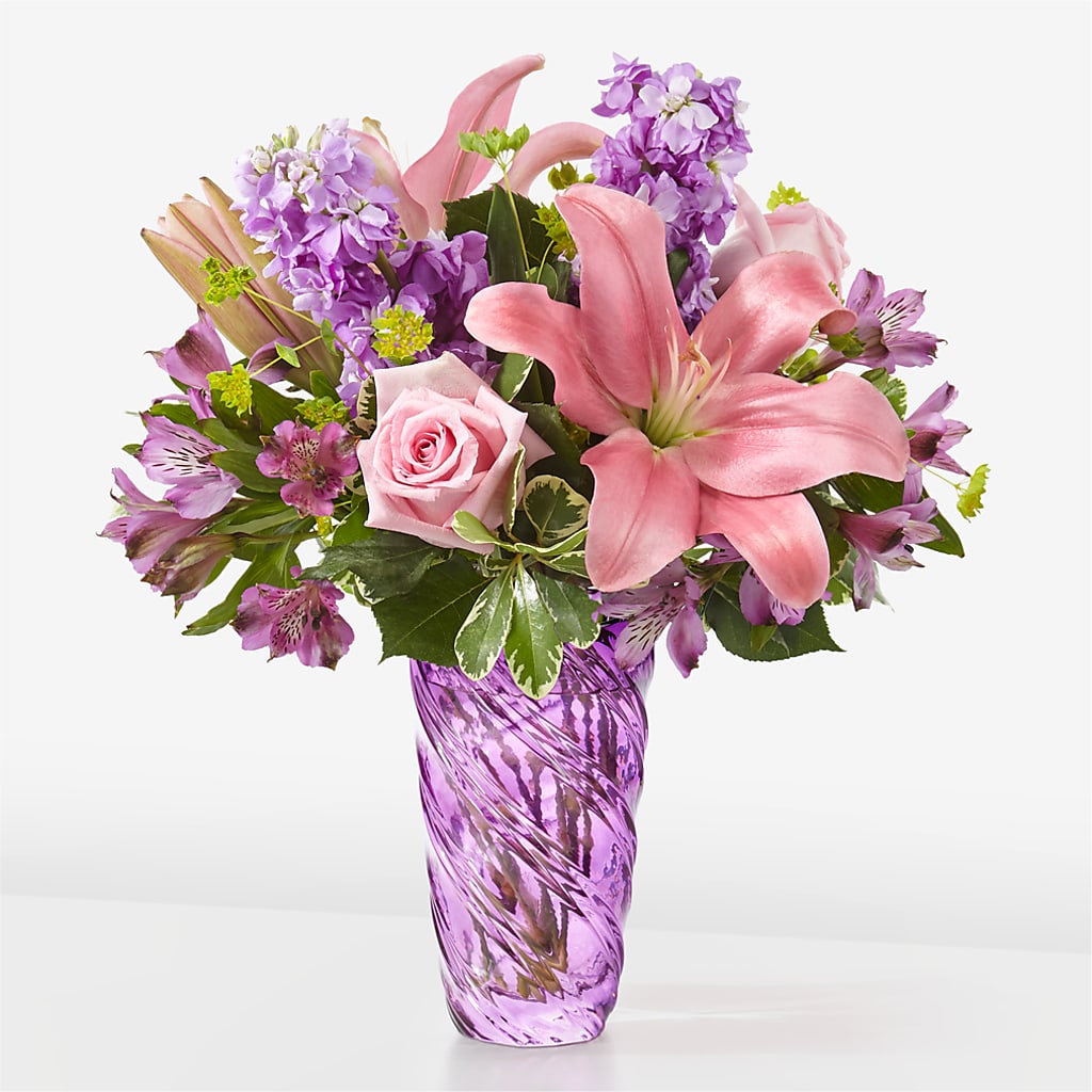 Precious Petals Bouquet with Luxe Swirl Vase – Oliverios Florist, Bridgeport WV
