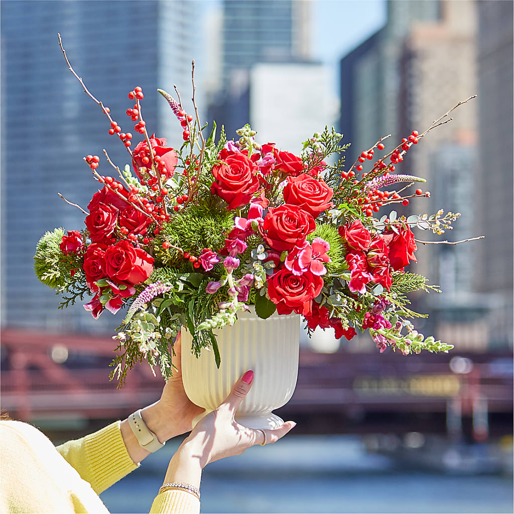 Big Red Bow Bouquet –  Oliverios Florist, Bridgeport WV