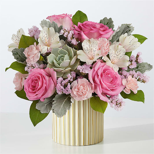 Dusty Rose Bouquet with Ivory Vase –  Oliverios Florist, Bridgeport WV