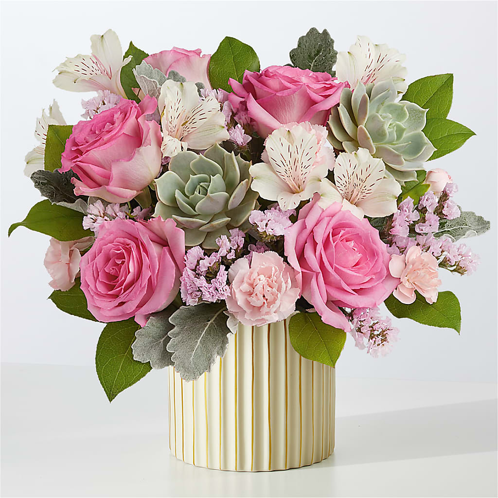 Dusty Rose Bouquet with Ivory Vase –  Oliverios Florist, Bridgeport WV