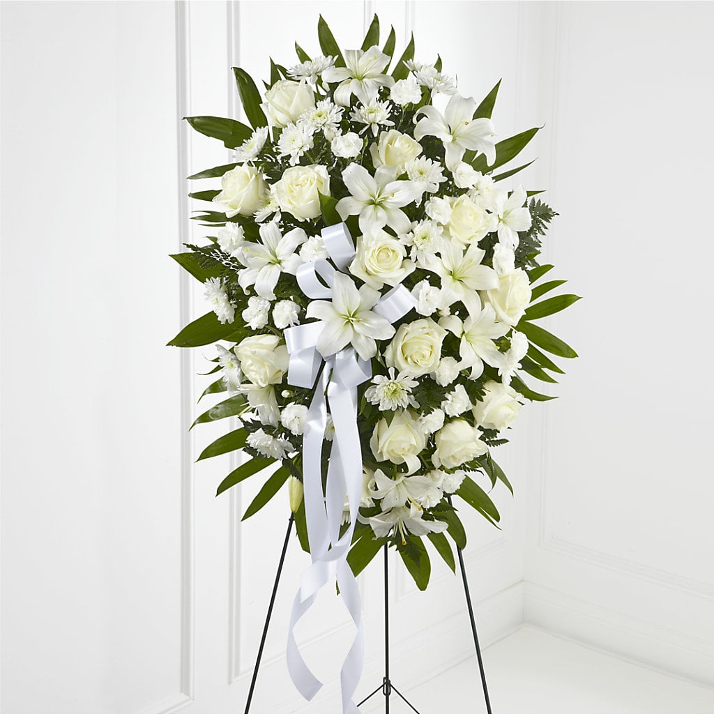 Exquisite Tribute Standing Spray-White Ribbon