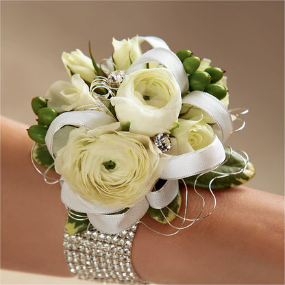 White Wedding Corsage –  Oliverios Florist, Bridgeport WV
